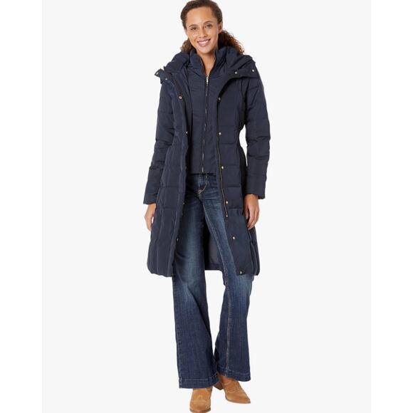 Cole Haan Women's Knee Length Hooded Quilted Down Coat XS - Picture 1 of 8